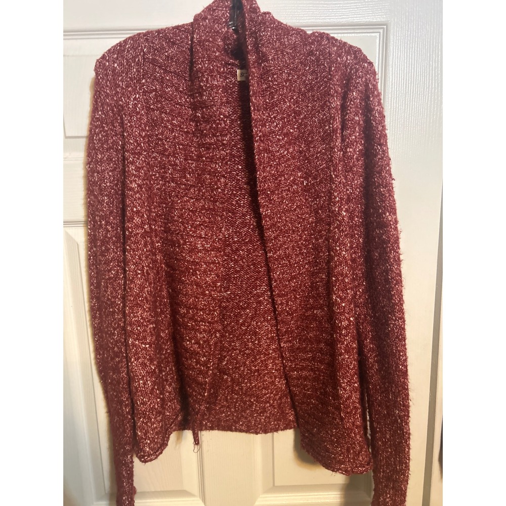 St Johns Bay Women's Red Speckled Knit Open Front‎ Cardigan Sweater Size M